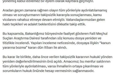 Adalet Bakanı Gürlek: Fenerbahçe'ye 2015'teki silahlı saldırı dosyası yeniden incelenecek