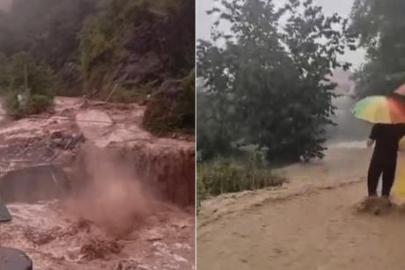 Giresun'da şiddetli yağış! Dereler taştı; Tirebolu-Doğankent yolu ulaşıma kapandı